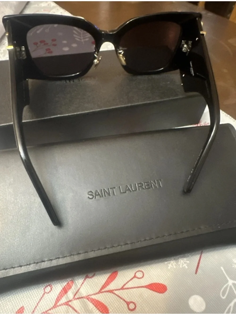 Authentic Saint Laurent Black Square Sunglasses with Subtle Gold Accents
